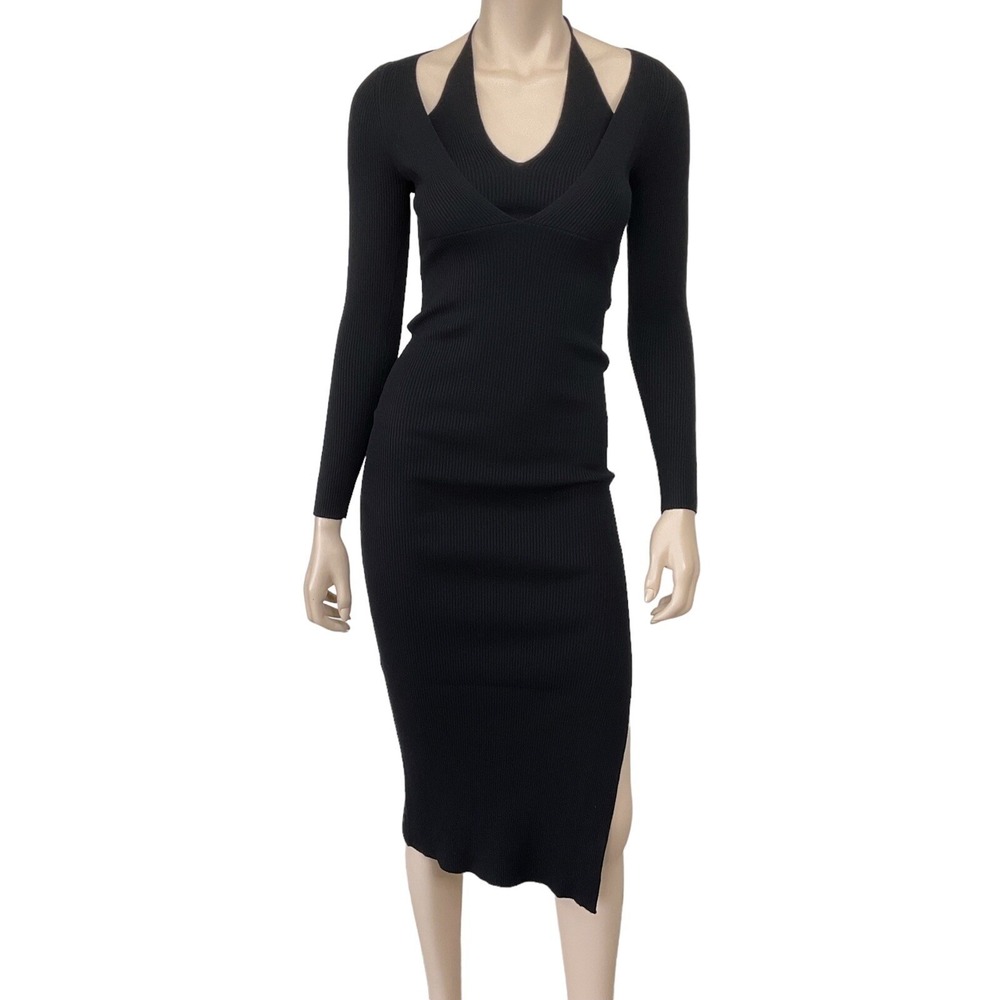Heartloom Dress Women Small Black Long Sleeve Knit Sevilla Halter Bodycon NWT